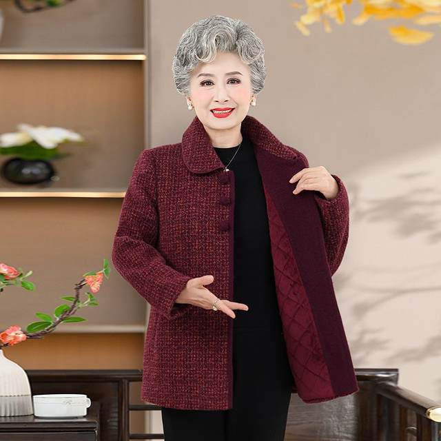 Middle -aged and elderly autumn and winter jackets, warm and velvet Mrs. Mrs. High Mochomy Woors, Grandma Grandma Winter West Master
