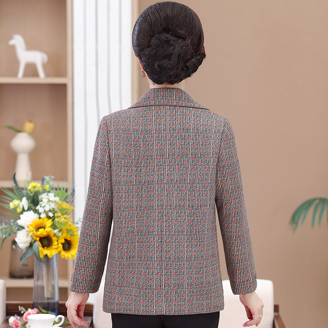 Grandma's autumn clothes for the elderly, women's middle-aged and elderly mothers' spring plaid short clothes, old ladies' spring and autumn tops