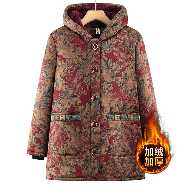 
Winter clothes for middle-aged and elderly mothers, cotton-padded clothes for the elderly, 60-year-old grandma, autumn and winter mid-length velvet cotton-padded jacket, mother-in-law cotton-padded jacket 70
