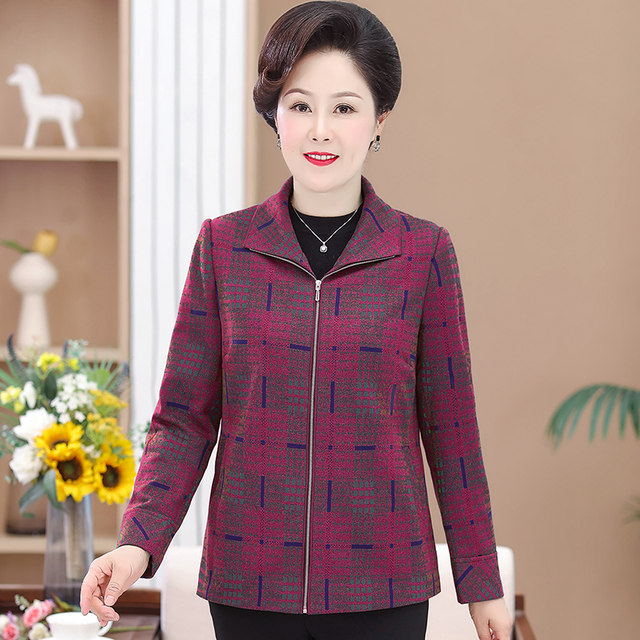 Mother's autumn coat, middle-aged and elderly women's clothing, mother-in-law's spring and autumn casual zipper jacket, grandma's top clothes