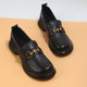 Large size women's shoes 41 to 43 spring and autumn new genuine leather single shoes Loafer round toe thick heel thick sole wide foot fat foot leather shoes 42