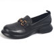 Large size women's shoes 41 to 43 spring and autumn new genuine leather single shoes Loafer round toe thick heel thick sole wide foot fat foot leather shoes 42