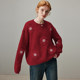 dfvc New Year Red Wool Short Round Neck Sweater Women's 2025 Winter New Flower Lazy Knitted Sweater