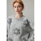 dfvc gray wool short round neck sweater for women 2025 winter new three-dimensional flower lazy style knitted sweater
