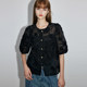 dfvc light luxury style heavy industry sequin three-dimensional embroidered shirt for women 2025 spring new loose black short-sleeved shirt