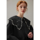dfvc black French doll collar long sleeve shirt for women for spring 2025 new petal sleeves loose cotton top thin