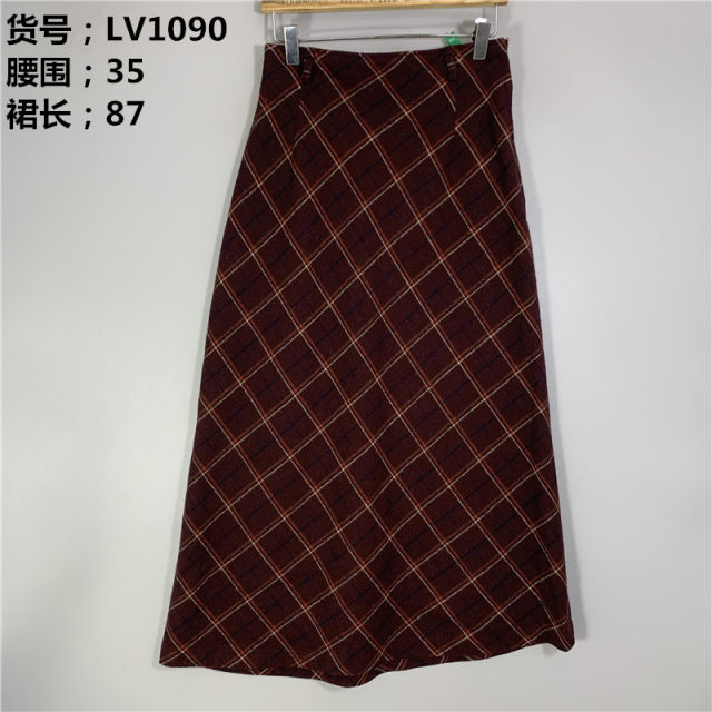 Vintage Japanese retro high waist A-line hip skirt literary retro plaid Japanese royal sister style autumn and winter middle skirt