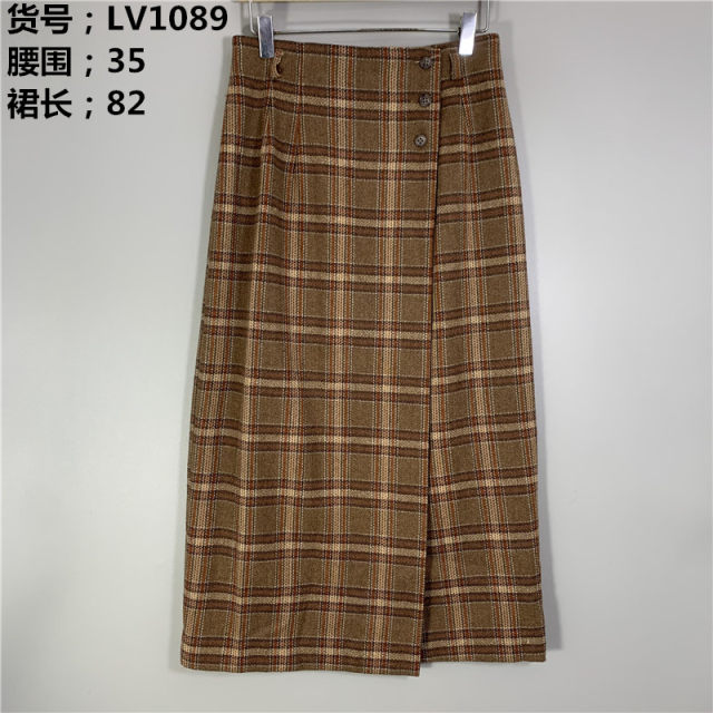 Vintage Japanese retro high waist A-line hip skirt literary retro plaid Japanese royal sister style autumn and winter middle skirt