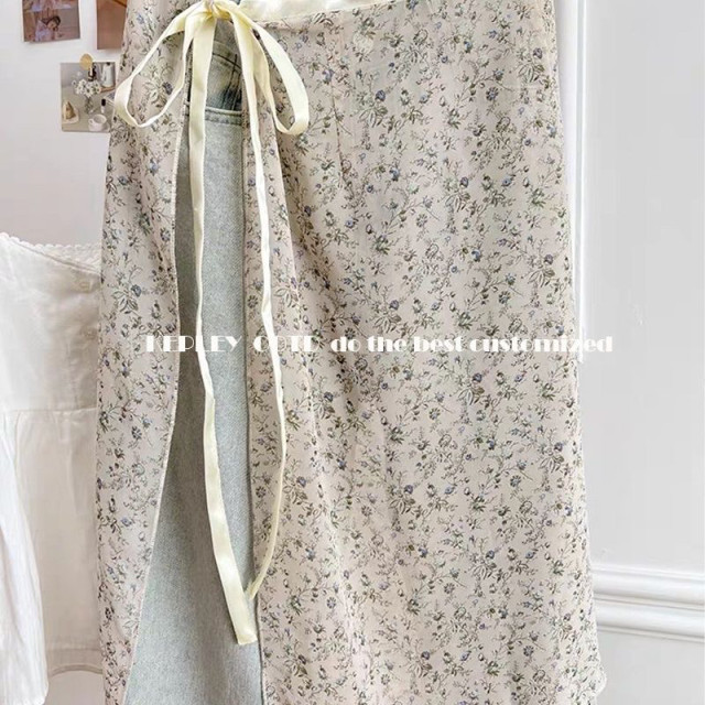 Spring and summer lace -up skirt floral niche design gauze skirt atmosphere, fart curtain, stacking middle -long skirt curtain girl
