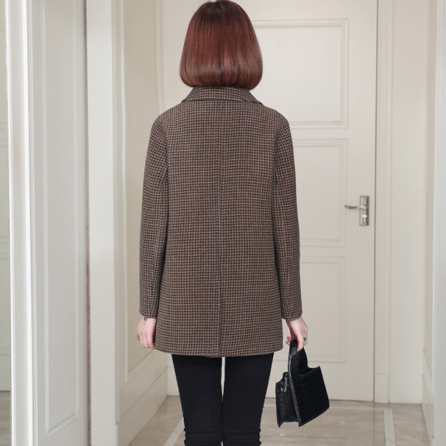 Houndstooth suit jacket for women retro middle-aged mother short style small double-sided woolen coat 2023 autumn and winter new style