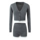 liviahome retro hot girl slim lace splicing short long sleeve knitted cardigan women's high waist shorts suit

