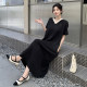 
High-end large-size women's clothing, new style, fashionable V-neck splicing, age-reducing, slimming and casual short-sleeved dress