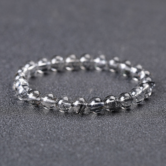 
7A natural black hair crystal loose beads bracelet for men and women, couple style bracelet diy handmade accessories crystal original