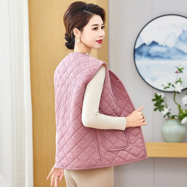 Middle-aged mother with velvet thickened vest warm cotton coat 2025 winter middle-aged and elderly women's vest vest cotton coat