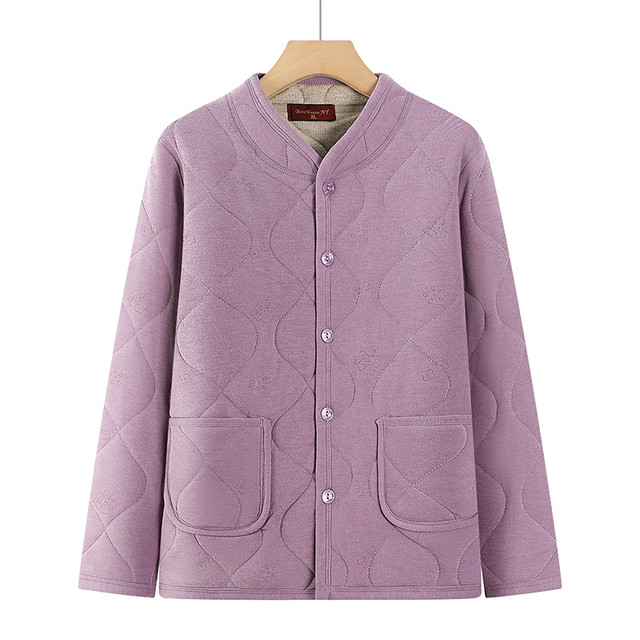 Middle-aged mothers wear velvet jacket for women's clothing, cardigan, warm and thick top for middle-aged and elderly people with small cotton jacket