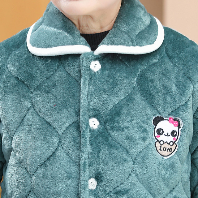 Middle-aged and elderly autumn and winter clothing plus velvet quilted pajamas set grandma thickened home cotton clothing mother cotton coat jacket women