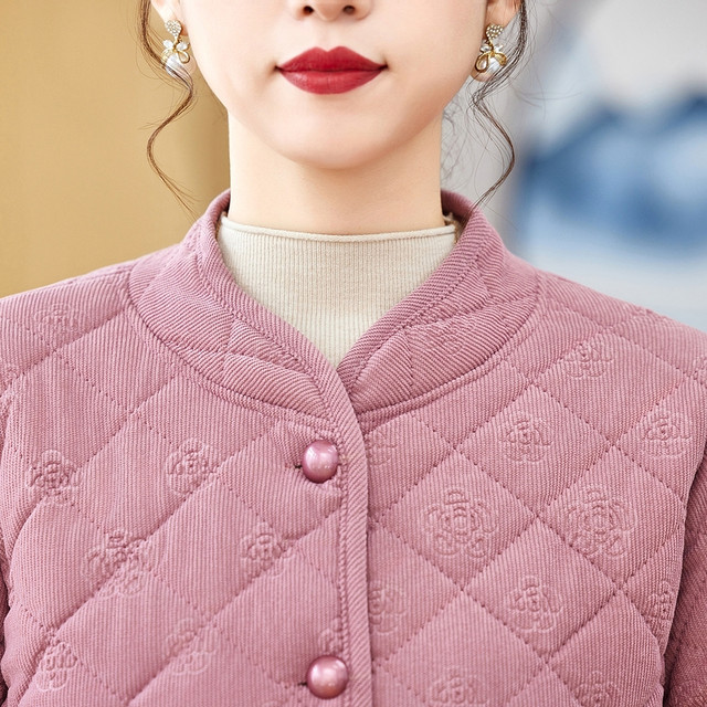 Middle-aged mother with velvet thickened cotton coat coat corduroy cotton coat 2025 winter middle-aged and elderly women's cotton jacket inner liner