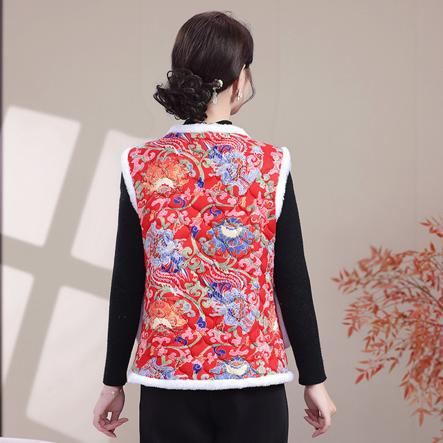 Mother's velvet thickened vest cotton coat autumn and winter middle-aged and elderly women's Northeast large flower vest cotton coat