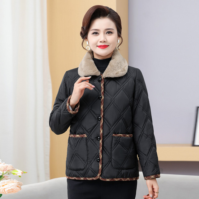 Mother's autumn and winter thin cotton-padded coat plus velvet warm cotton coat, fashionable middle-aged and elderly women's spring and autumn small cotton-padded jacket