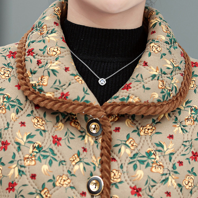 Mom's autumn and winter cotton coat 50-year-old middle-aged and elderly women's large size plus velvet warm floral grandma wears small cotton coat