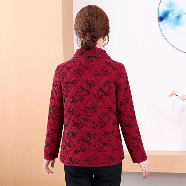 Mother's autumn and winter clothing, velvet small cotton-padded jacket, western-style cotton clothing, middle-aged and elderly grandmother's clothing, light and short printed cotton-padded jacket