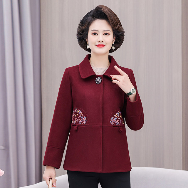 2025 mother autumn jacket short jacket fashionable wool top new style middle-aged and elderly spring and autumn windbreaker women