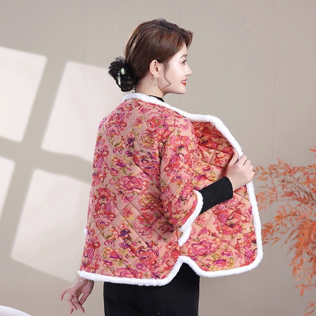 Mother's clothing plus velvet mid-sleeve cotton coat, autumn and winter style half-sleeved vest, middle-aged and elderly women's short-sleeved warm cotton jacket new style
