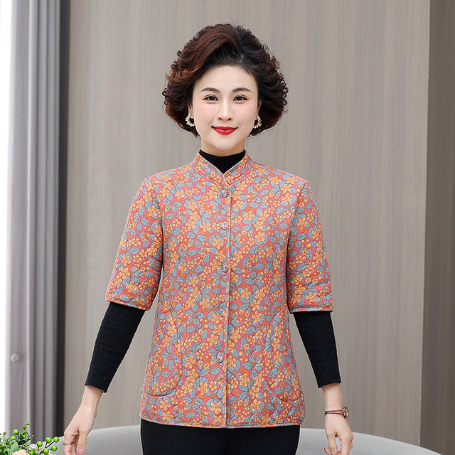 Middle-aged and elderly women's half-sleeved cotton vest with velvet, new mother's autumn and winter vest, short-sleeved cotton jacket, grandma's thick waistcoat