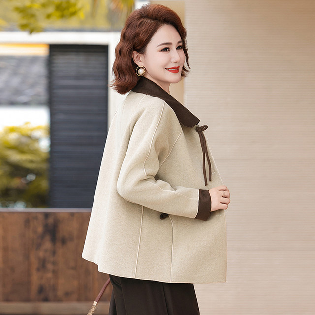 Middle-aged mother's autumn double-sided woolen coat, spring and autumn style short coat, middle-aged and elderly women's autumn and winter woolen top