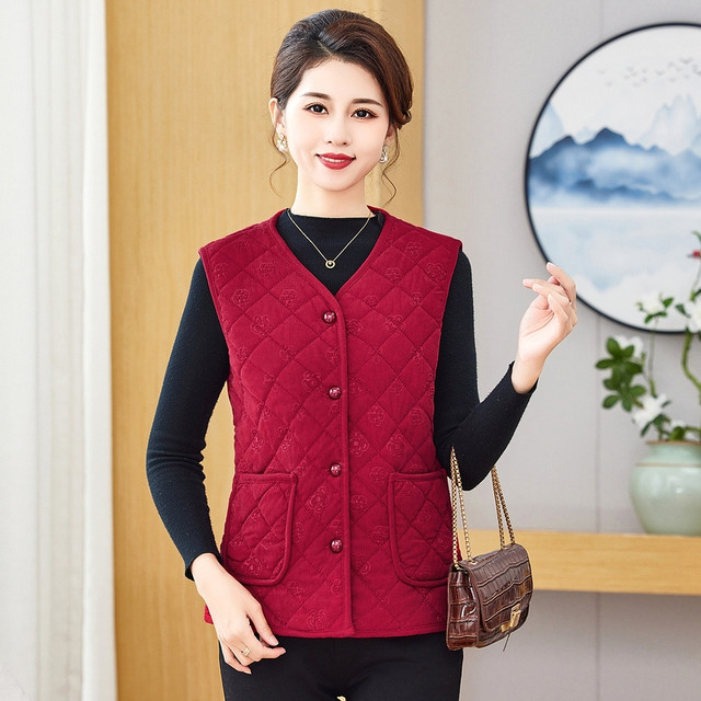 Middle-aged mother with velvet thickened vest warm cotton coat 2025 winter middle-aged and elderly women's vest vest cotton coat