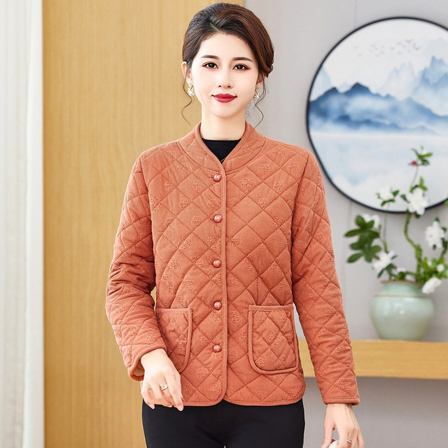 Middle-aged mother with velvet thickened cotton coat coat corduroy cotton coat 2025 winter middle-aged and elderly women's cotton jacket inner liner