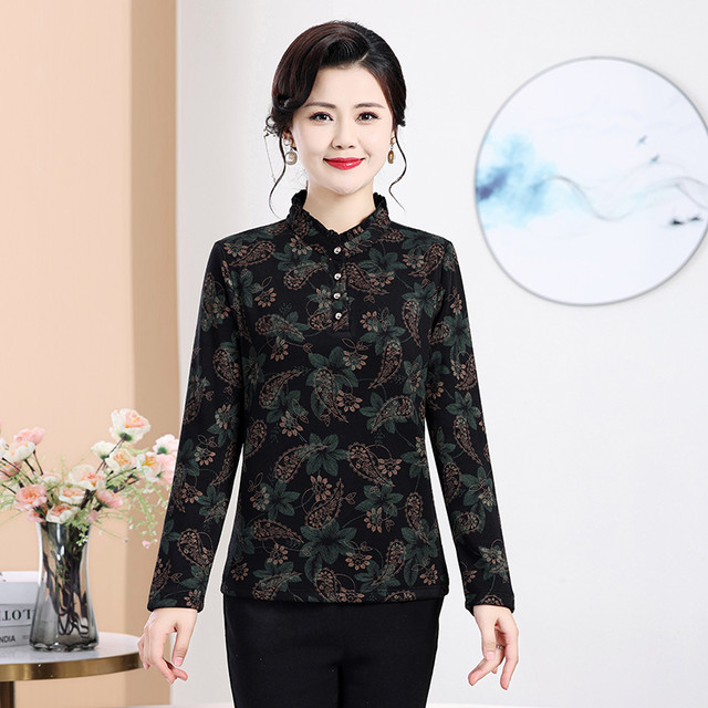 Mom's Autumn and Winter Bottoming Shirt 2025 New Style Western-style Warm Small Shirt for Middle-aged and Elderly Women with Velvet and Thickened Inner T-shirt