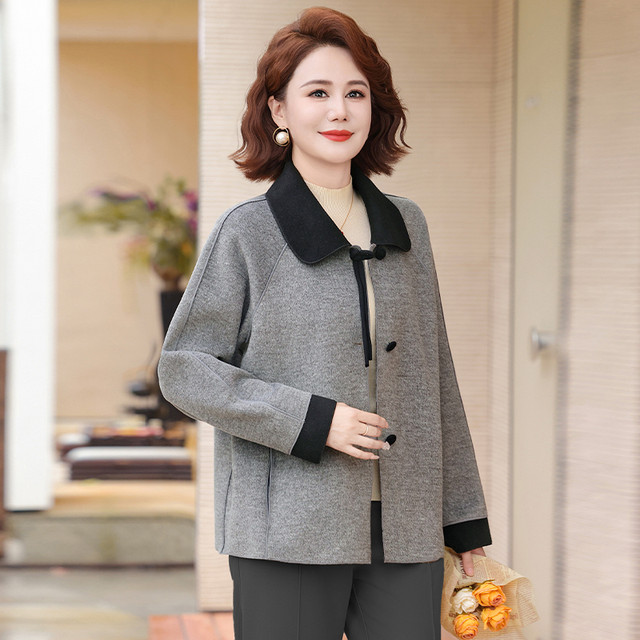 Middle-aged mother's autumn double-sided woolen coat, spring and autumn style short coat, middle-aged and elderly women's autumn and winter woolen top