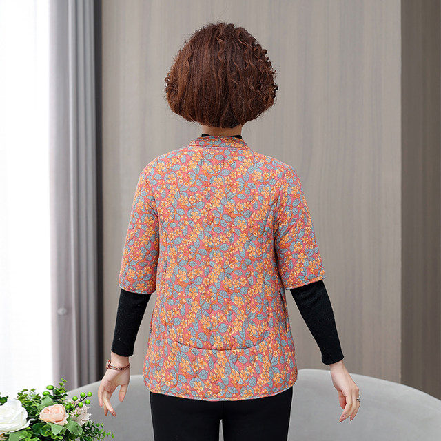 Middle-aged and elderly women's half-sleeved cotton vest with velvet, new mother's autumn and winter vest, short-sleeved cotton jacket, grandma's thick waistcoat