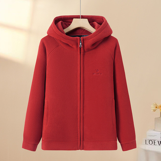 Middle-aged and elderly mothers casual coat plus velvet thickened hooded sweatshirt for women autumn and winter new style grandma autumn and winter fleece jacket