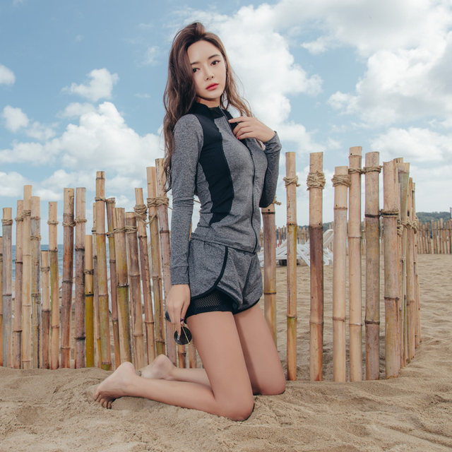 Sanqi swimsuit women's split conservative slim belly-covering long-sleeved boxer pants large-size hot spring bathing sports swimsuit