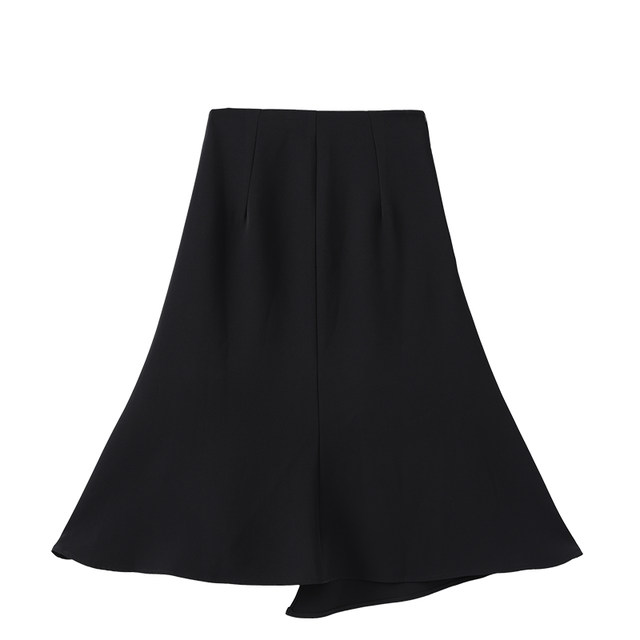 Tanni's new commuter droopy fish tail irregular black casual high waist midi skirt TN11SK601A