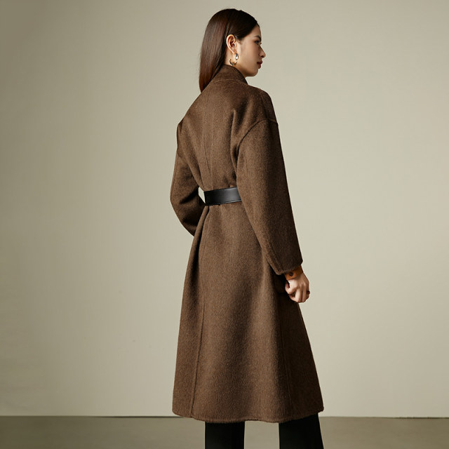 Late white autumn and winter fashion temperament thick jacket high-end solid color Korean single-breasted wool double-sided wool coat for women