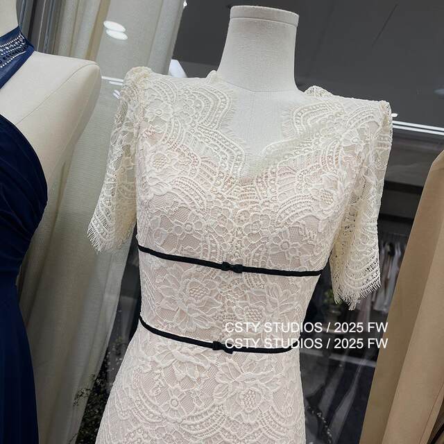 French style V-neck lace short-sleeved dress for women in spring and summer socialite temperament waist-hugging and slimming skirt
