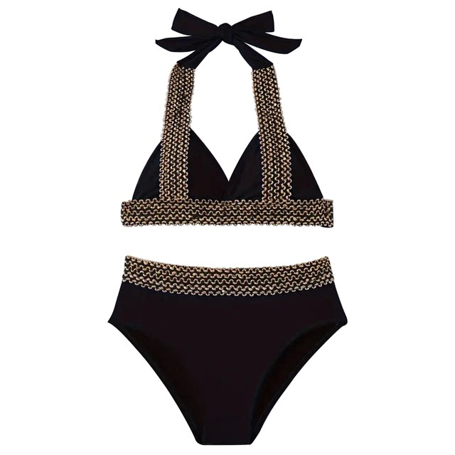 European and American sexy large size bikini high-end black slimming triangle split swimsuit female college student art exam hot spring