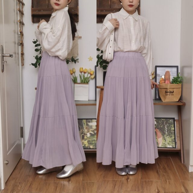 Silent Home 2025 Spring and Summer Dropping Cake Skirt Half-length Skirt Women's Slim Pleated A-line Skirt Gentle Style