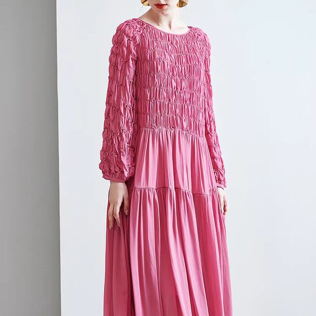French new silk dress for women spring mulberry silk long skirt loose fashionable big hem skirt long sleeve large size women's clothing