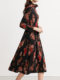 High -neck dress 2024 new autumn and winter medium long printed A -line skirt long sleeves loose high -end high size thin girl
