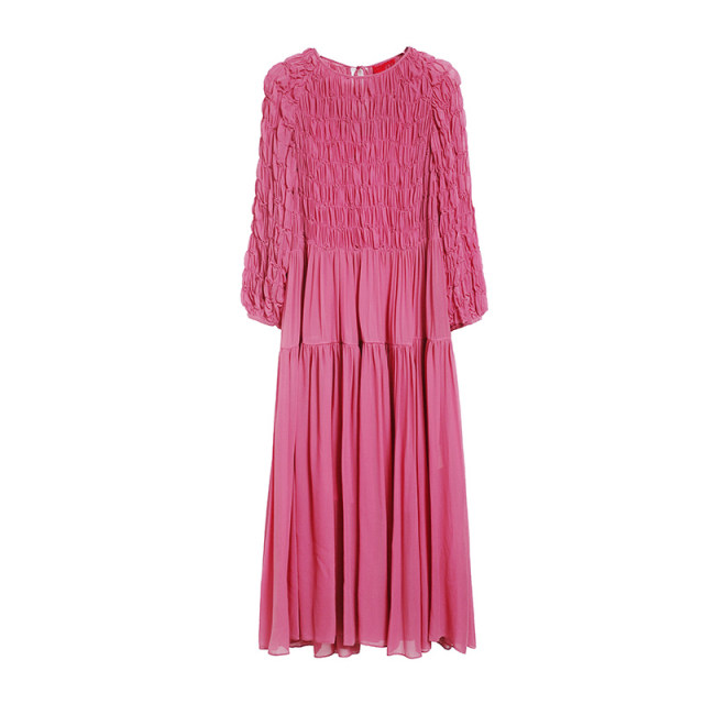 French new silk dress for women spring mulberry silk long skirt loose fashionable big hem skirt long sleeve large size women's clothing