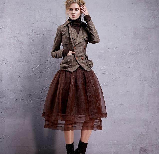 Aka's same style spring mid-length short skirt with high waist and slim retro summer gauze skirt with fluffy organza skirt in autumn and winter