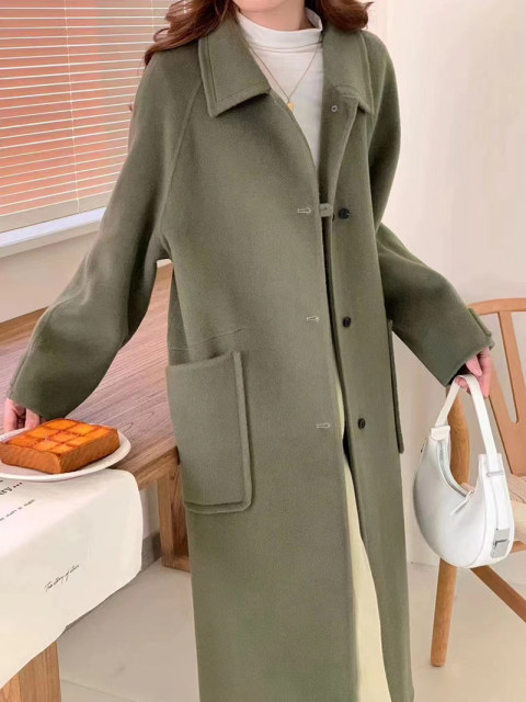 New autumn and winter double-sided cashmere coat for women's mid-length Korean version 100% Australian wool handmade wool wool coat loose