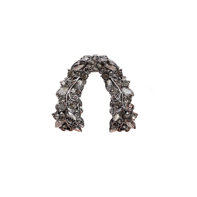 French retro gun black flash drill leaf grab clip women 2025 new high-end hair clip back head top clip hair card