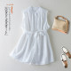 Korean solid color pleated stand collar single-breasted sleeveless vest shirt for women in summer loose waistband lace-up slimming top
