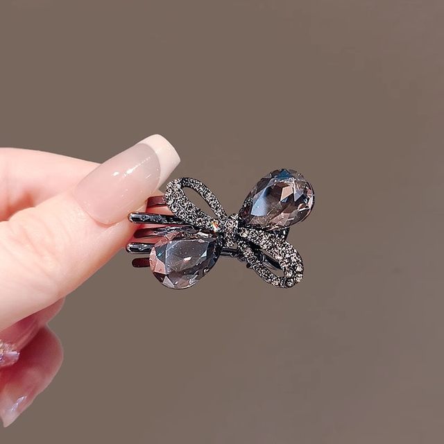 
Bow with broken hair on the forehead, duckbill clip hairpin, sweet, high-end, beautiful rhinestone side clip hollow