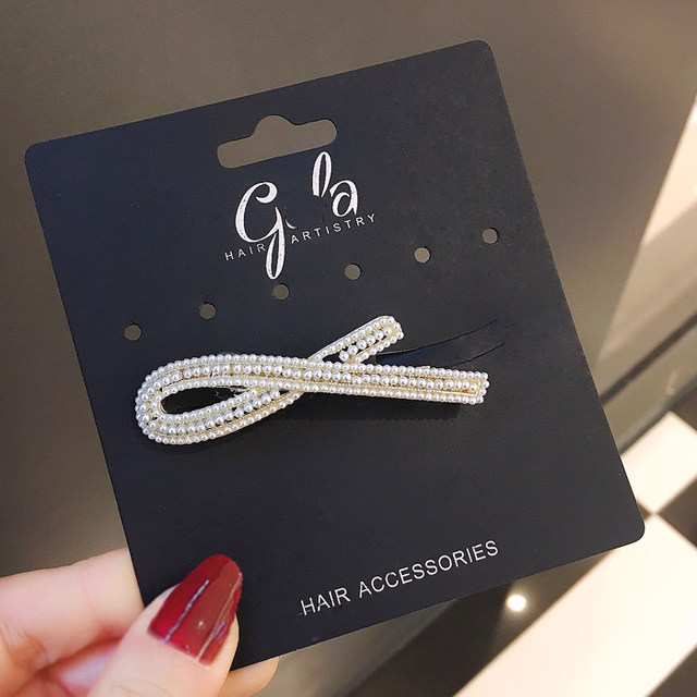 
Korean-style bow-knot spring clip on the back of the head, top clip, one-word clip, fashionable imitation pearl hairpin, horizontal clip, versatile hairpin
